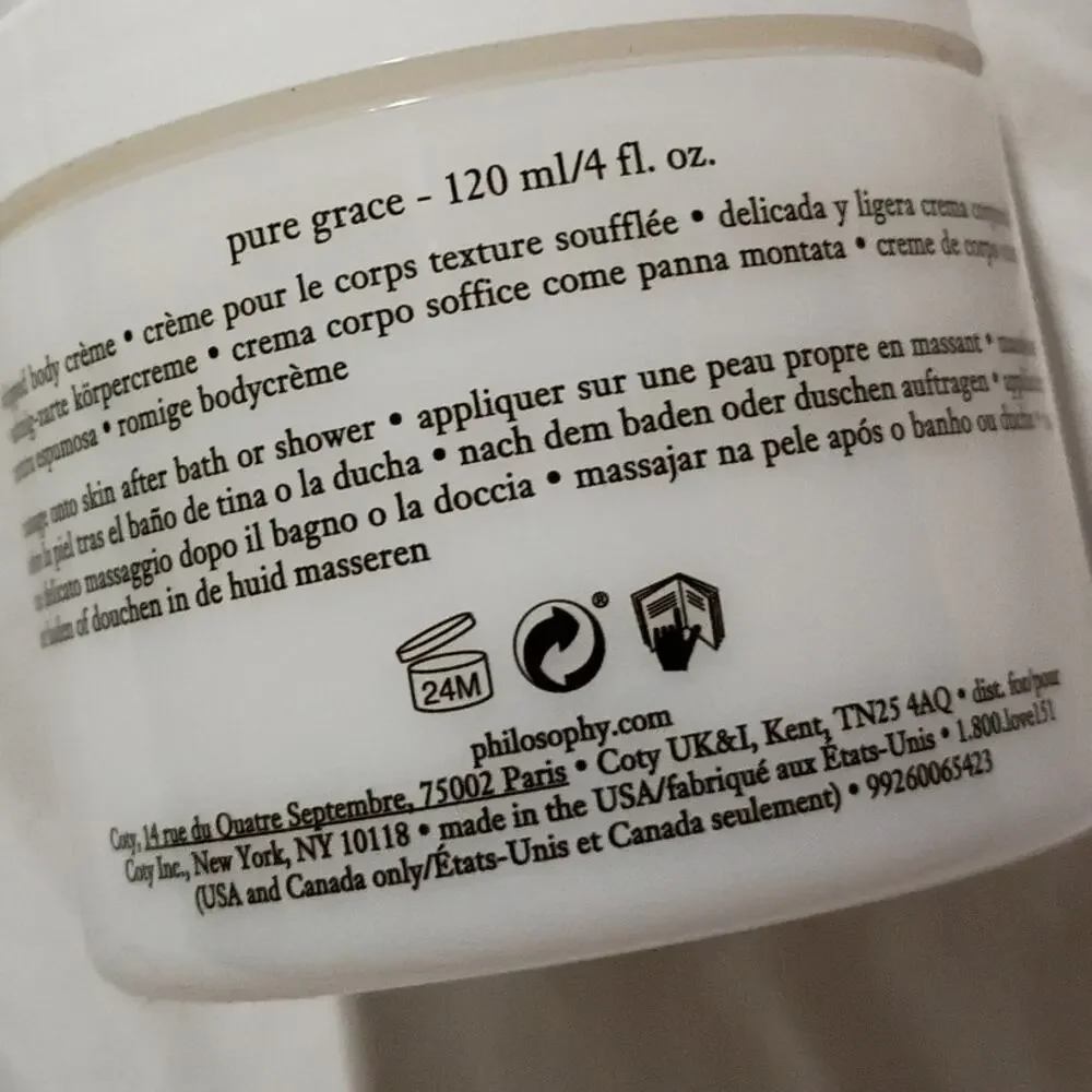 Philosophy Pure Grace Whipped Body Creme 120ml 4oz New w/ gift sleeve